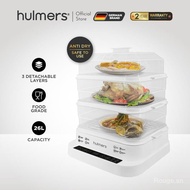 Hulmers - 3 Layers Electric Food Steamer Detachable Tray with 26L Big Capacity, Pengukus Elektrik 26