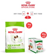 [เซตคู่สุดคุ้ม] Royal Canin X-Small Adult 3kg + [ยกกล่อง 12 ซอง] Royal Canin Mini Adult Pouch Gravy 