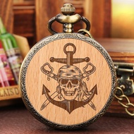 [Miracle Watch Store] Pirate Skull แกะสลักไม้ตกแต่งนาฬิกาควอตซ์ Steampunk Vintage สร้อยคอเลขอารบิค D