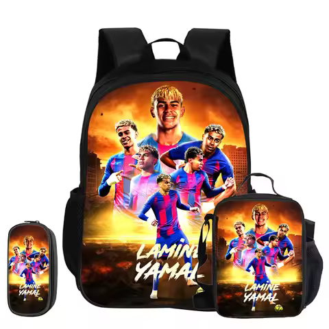 Child Rucksack L-Lamin Yamal Football Star 3Pcs Set School Backpack Pencil Bags Bookbag with Lunch b