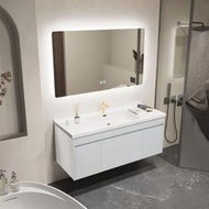 智能輕奢浴室櫃60-120大小戶型洗手盆陶瓷一體盆實木浴室鏡櫃