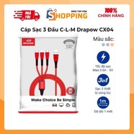 Genuine Drapow CX04 3-Head Charging Cable - Can Charge All Types of Smartphones Super Conveniently