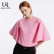 URBAN REVIVO Womens Spring Pink Batwing Sleeve T-Shirt Casual Loose Fitted T-Shirt