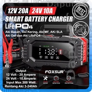 FOXSUR Smart Charger Aki 12V-20A 24V-10A 300W LifePO4 Mobil Motor