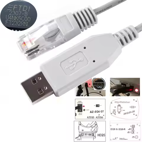 USB RJ45 EQMOD Kabel for Skywatcher EQ6 AZEQ6 EQ5 EQ6R Mount to ZWO Asiair PC Control Autoguide Cabl
