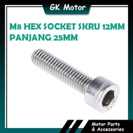 (1 BIJI) SKRU 12MM PANJANG 25MM M8 SCREW HEX SOCKET HEAD SIZE 12MM LENGTH 25MM