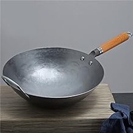 Heavy Iron Wok Traditional Hand-Forged Cast Iron Wok Non-Stick Pan Non-Coating Gas Cooker Kitchen Cookware (Color : D, Size : 32cm)