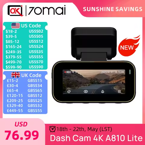 70mai A810 Lite Dash Cam HDR Supercapacitor Control WiFi APP 24H Parking Mode Voice Control G-sensor