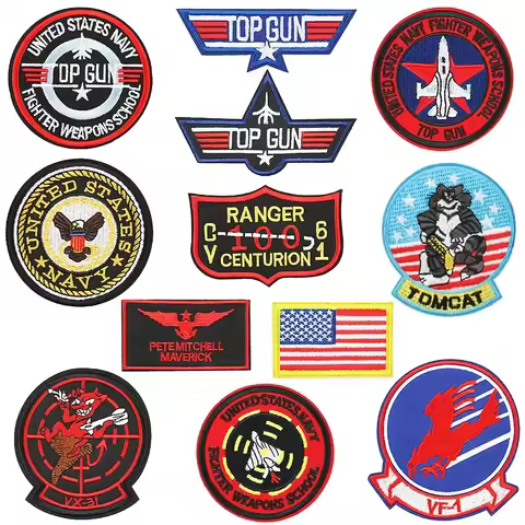 VF-1 Aviation Pilot TOPGUN Top Gun Embroidered Cloth Sticker American Armband Military Fan Morale Ba