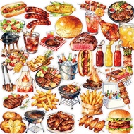 56PCS BBQ Food PET Sticker Pack Burger Fries Cola Steak DIY Journal Desk Decorative Food Stickers