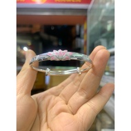 99 solid silver pink lotus bracelet with self-adjustable size
