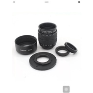 Fujian 35Mm F1.7 C Mount Cctv Lens + C Adapter + Hood + 2X Macro Ring