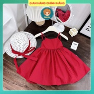 Red backless flared two-piece dress for baby (Hat included)