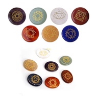flgo 7Pcs Chakra Stones Reiki Healing Crystal With Engraved Chakra Symbols Holistic Balancing Polish