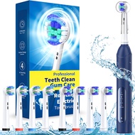 Rotating Electric Toothbrush for Adults with 8 Brush Heads (2 Types), 4 Modes Deep Clean Electric To