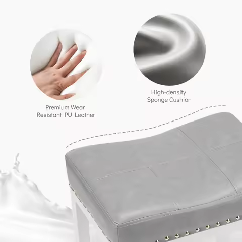 Set of 2, 24 Inch Counter Height Stools with Curved PU Leather Surface, 3.7" Thick Upholstery Bar He