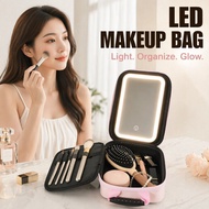 Led Makeup Bag Led Mirror Makeup Storage Box Travel Cosmetic Organizer Beg Solek PU Zipper