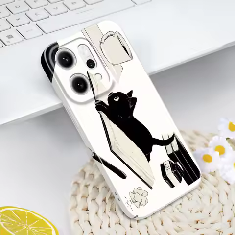 Cute Black Cat Phone Case For OPPO Reno 14 14F 13 13F 12 12F 11 11F 10 8 8Z 8T 7 7Z Pro 4G 5G Film H