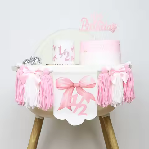 Girls Half Birthday Decorations 6 Month 1/2 Butterfly Birthday Tassel High Chair Banner Pink Room Pa