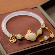 huangfuqiang New Chinese style Chinese style imitation Hotan Jade Rabbit Bracelet Versatile High grade imitation jade Valentine's Day gift boudoir braceletFashion Bangle Bracelets