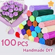 100pcs New Colorful Dense Fuzzy Wire Flower Set DIY Craft Flower Plush Children Handmade Craft Toy