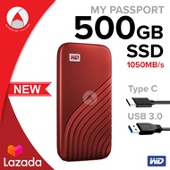 WD My Passport SSD 500 GB ฮาร์ดดิสก์พกพา Type-C, USB 3.0 (WDBAGF5000ARD-WESN) Red สีแดง New 2020 ควา