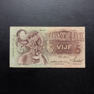 Uang Kertas Kuno 5 Vijf Gulden Seri Wayang De Javasche Bank TP158