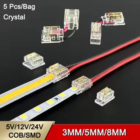 5Pcs/bag 3mm/5mm/8mm 2 pin 2Pin Corner Led Connector 5V/12V/24V Crystal SMD Cob Led Strip Connector