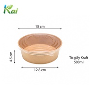 50 Tô giấy Kraft đủ size: 500ml / 750ml / 1000 ml / 1300ml KÈM NẮP trong suốt an toàn vệ sinh thực p