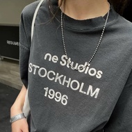 0P5K ACNE Vintage Distressed Logo1996Printed Short Sleeve Round Neck T T-shirt Bamboo Cotton Unisex 