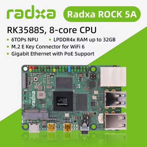 Radxa ROCK 5A GREEN RK3588S, 8-core CPU SBC, HDMI with 8K Output, WiFi 6 Support and Gigabit Etherne
