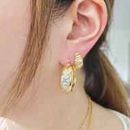 925 純銀耳針鍍14K金耳環 ~ 方鑽耳環 ~ 幾何耳環 ~ 寬版圈圈耳環