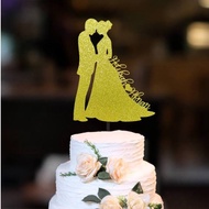 Bride & Groom Silhouette with Glitter Wording Topper Cake Topper  | Personalize Names | Birthday Top