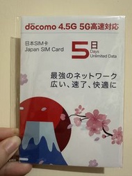 NTT docomo 日本SIM卡 5日無限數據