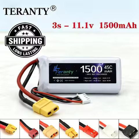 TERANTY 3S 11.1V 1500mAh LiPo Rechargeable Battery with T/XT60/JST Plug,for RC Car,Helicopter, Airpl