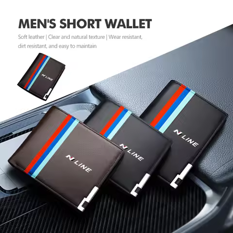 Car Men Wallet Leather Short Card Holder Business Purse For Hyundai N Line Tuscon NX4 I20 I30 I10 So