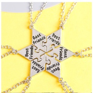 6-Piece Necklace Best Friend Hexagon Letter Pendant BFF Choker Fashion Men and Women Friendship Jewe