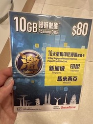 SmarTone 10GB星馬印尼漫遊數據SIM卡（30/9前開通）