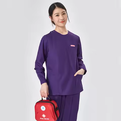 Wrinkle-Resistant Nurse Outfit Set Round Neckline Breathable Medical Clothing Dental Hygienist Mujer