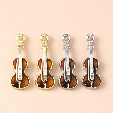 Leslie 5pcs Cute Violin Pendants Guitar Dangle Charm Beads for DIY Brand Sterling Silver Bracelet Je