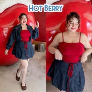 Lady M | HOT BERRY set plussize 3-Piece For Chubby Women Jeans And Stretch Camisole Sour Look Suitab