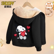 เสื้อแจ็คเก็ตผ้าขนแกะหนาสำหรับเด็กชาย Snoopy ฤดูใบไม้ร่วง/ฤดูหนาว พร้อมฮู้ด เสื้อกันหนาวแบบสวมหัวสำห