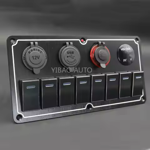 4-8 Gang Dual USB Port Switch 12v Outlet LED Rocker Disconnect switch Panel Digital Voltmeter Start 