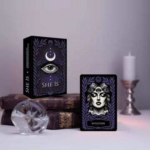 1Pcs SHE IS Oracle Deck, Feminine Empowerment Mindfulness Cards, Dark Art Affirmation Cards for Intu