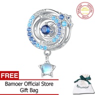 BAMOER 925เงินสเตอร์ลิงสีฟ้า Zircon ลูกปัดระหว่างดาวเคราะห์จักรวาลเสน่ห์สำหรับผู้หญิงสร้อยข้อมือสร้อ
