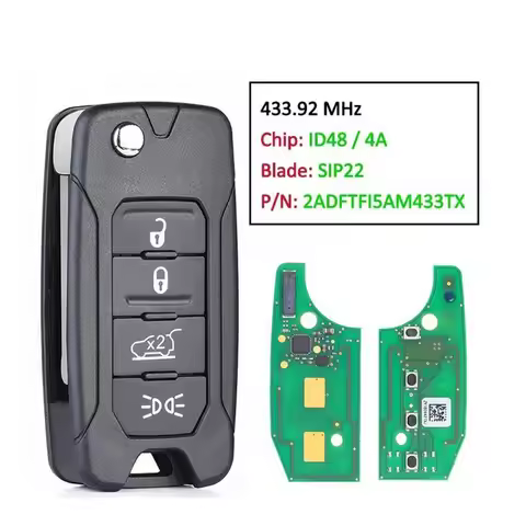 4 Button Keyless Remote Flip Car Key 4A/48Chip 433.92MHz SIP22 Blade Auto For 2016-2018 Jeep Renegad