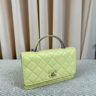 Chanel 小雞黃琺瑯手提kelly手柄鏈條包 清新靚麗