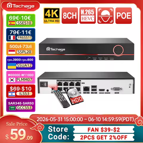 Techage H.265 8CH 4MP 5MP 8MP 1080P 4K POE NVR Two-way Audio Security Surveillance NVR Up to 16CH Fo