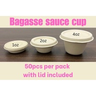 50pcs Bagasse Sugarcane Sauce Cup with Lid 1oz/2oz/4oz