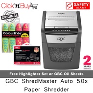 GBC ShredMaster Auto 50X Shredder. GBC AUTO50X. Auto Feed Shredder. Includes 1 Free Oil Sheet Pack o